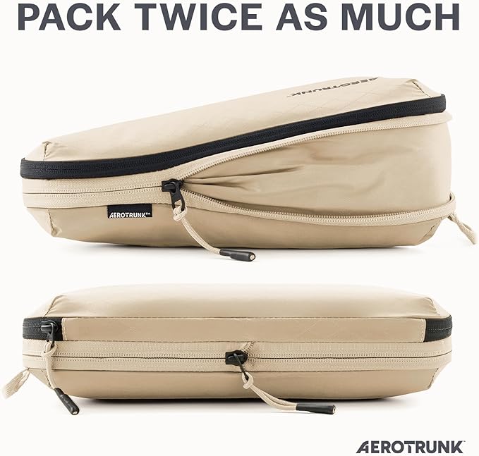Aerotrunk Ultralight Compression Packing Cubes - Lightweight Travel Organizers for Suitcases and Luggage (3-Pack, Beige)