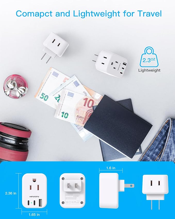 US to Japan Plug Adapter, HANYCONY Japan Power Adapter with 2 Outlets 3 USB Ports(2 USB C), Travel Plug Adapter for Amercian USA to Japanese China Canada Mexico Philippines Peru, 2 Pack