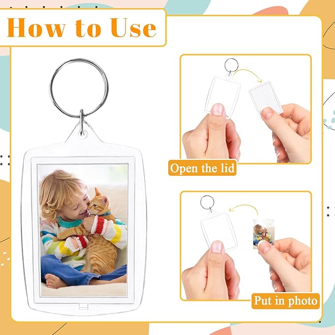 Qyyiguf 30 Pcs Acrylic Photo Frame Keyring,Keychain Clear Acrylic with Split Ring,Photo Insert Keychains for Personalised Custom,Artwork,Gifts