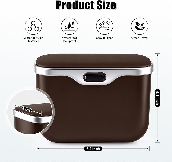 UYYE Car Trash Can, Car Garbage Bin with Lid & Handle - Leak-Proof Mini Trash Can for Car, Truck, SUV - Essential Car Accessories for Organization (Brown)