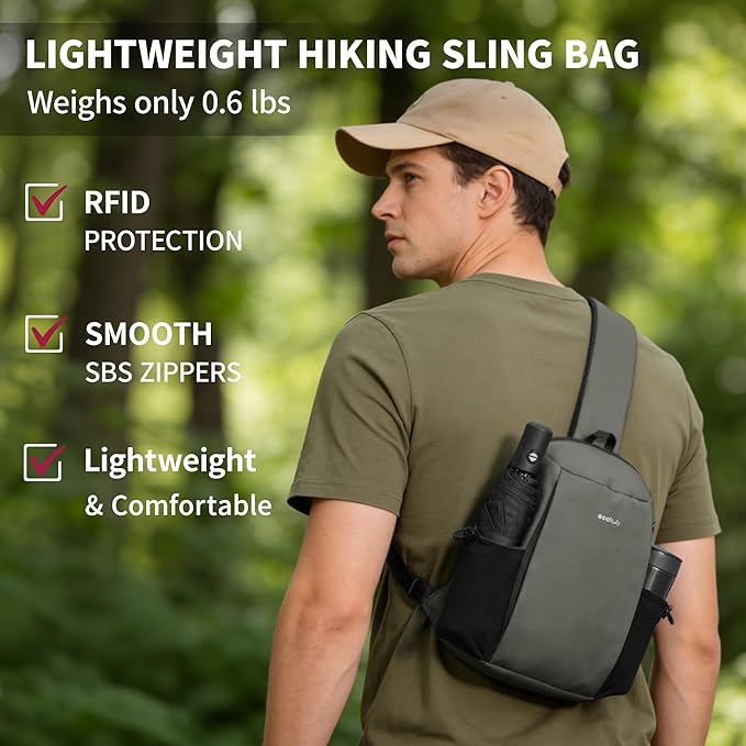ECOHUB Sling Bag for Women Men Anti Theft Crossbody Bags Travel Purses Anti Theft Crossbody Hiking Backpacking Packs, Grey