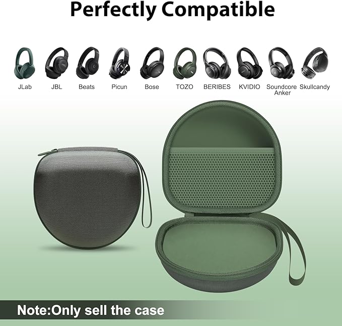 Headphone Headset Case for JLab JBuds Lux ANC/JLab Go Lux ANC/TOZO HT3/Beats/JBL/BERIBES/Picun/KVIDIO Noise Cancelling Over-Ear Foldable Headphone, Dark Green