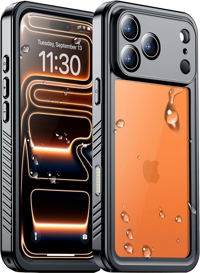 Compatible with iPhone 17 Pro Case,Waterproof Built-in Screen & Camera Protector IP68 Underwater Full Body 17FT Military Dropproof Shockproof Phone Case 6.3"-Black/Clear