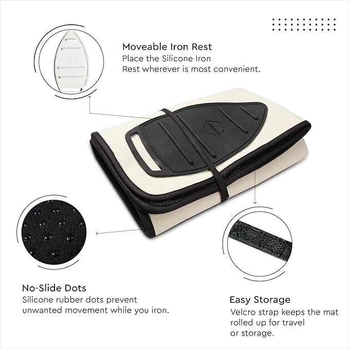 Encasa XO Ironing Mat/Pad Large 48"x28" with Padding, Anti-Slip, Silicone Iron Rest, Steam Press on Tabletop & Bed, Heat Resistant, Portable, Easy to Carry, Natural