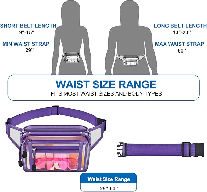 Clear Bag Stadium Approved Clear Fanny Pack for Women for Work,Multi-purpose Waist Bag for Travel & Sporting Event