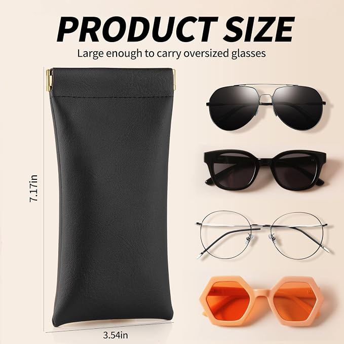 3 pack leather eyewear case PU soft sunglasses bag squeeze top portable lightweight eyewear case for men and women