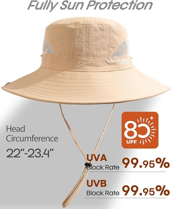 FURTALK Mens Bucket Sun Hat UPF 80+ Wide Brim Hiking Fishing Beach Outdoor Hats