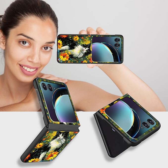 for Motorola Razr Plus 2025 Case,for Razor Plus 2025 Phone Case Cute Slim Hard PC Ultra-Thin Anti-Scratches Shockproof Protective Cover,Watercolor Cat Floral