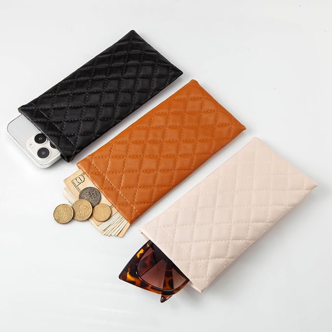 TRIUMPH VISION Squeeze Leather Sunglasses Pouch - 3 Pack Glasses Case Soft Eyeglass Sleeve Pouch Holder