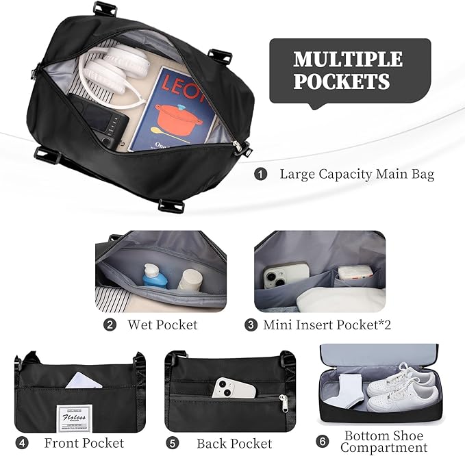 Weekender Bags for Women,Personal Item Travel Bag with Shoes Compartment,Overnight Travel Duffel Bag with Toiletry Bag,Medium