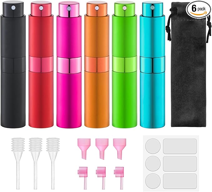Lulupack Travel Perfume Bottle Refillable - Cologne Spray Atomizer Mini - Small Travel Size Empty Sprayer for Refill Sample Container - Portable Fragrance Decant Dispenser for Women Men 8ml 6PCS Pink