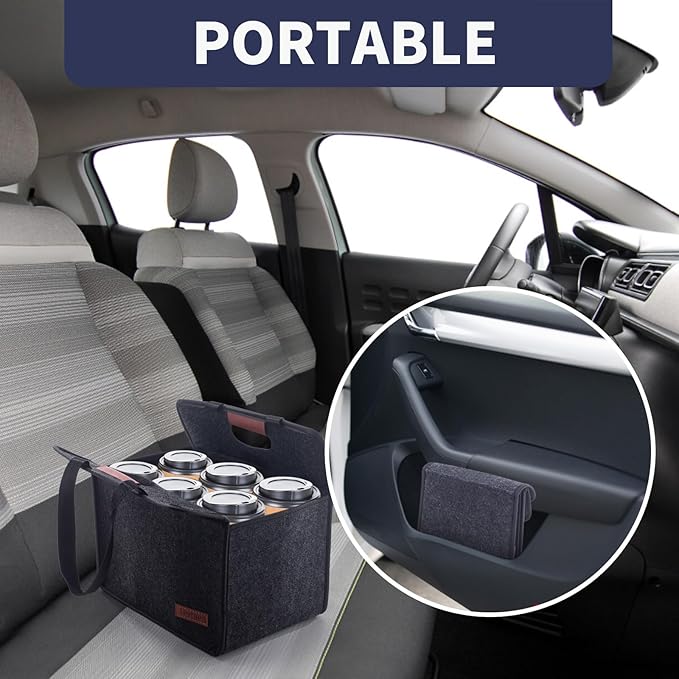 Foyego 6 Cup Drink Carrier with Handle, Reusable Insulated Drink Caddy Drink Holder for Car, Folding Portable Coffee Cup Holder Bag for Travel and Delivery