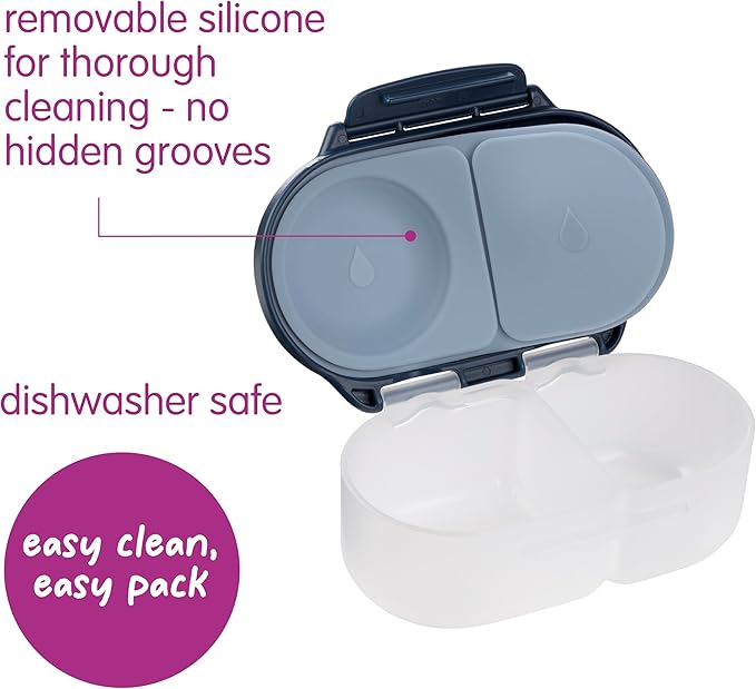 b.box Snack Box - Leakproof Mini Bento Box for Kids & Toddlers, 2 Compartment Snack Containers for Kids, Lunch Containers, Dishwasher Safe, BPA Free, PFAS Free, Ages 4m+, 1 3/4 Cup - Midnight