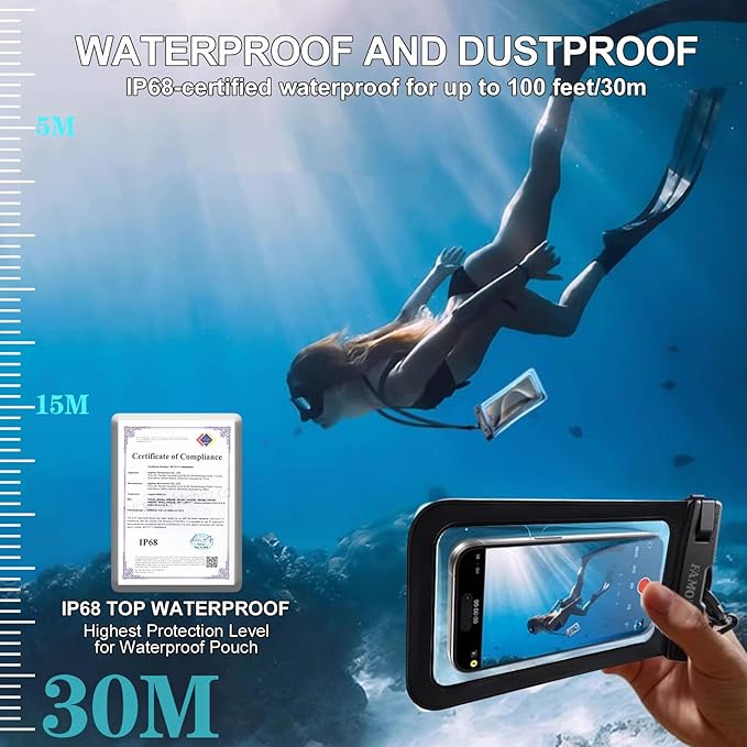 Famoby 6 Pack Multicolor Waterproof Phone Pouch,Phone Case Dry Bag,Protection Level: IP68,Beach Cruise for iPhone,Samsung,and More,Lanyard Included,(Up to 8.3”),Black,Blue,Pink,Orange,Yellow,Green