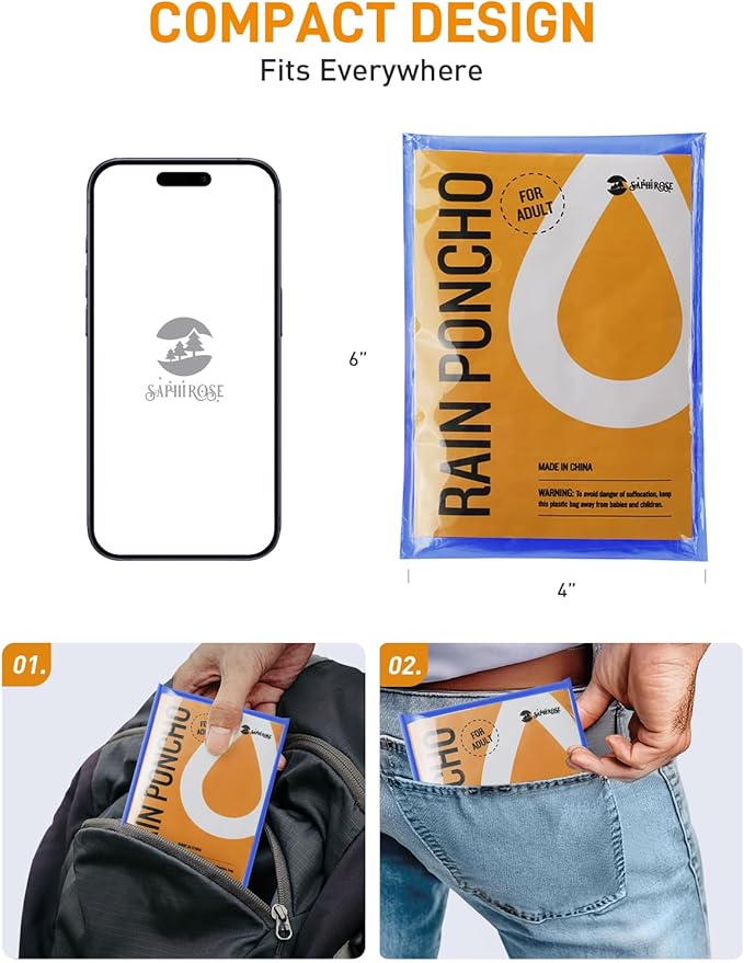 SaphiRose Disposable Rain Ponchos Emergency Clear Poncho