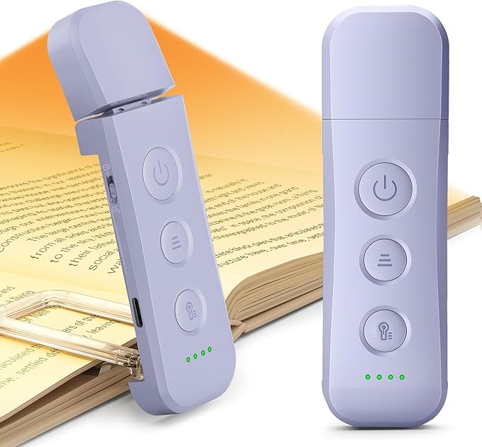 Glocusent 12 LED Book Light, Reading Lights for Books in Bed with 5 Colors & 5 Brightness, Portable Clip on Reading Light, USB-C Rechargeable for 200H with Travel Lock, Perfect Gifts for Book Lovers