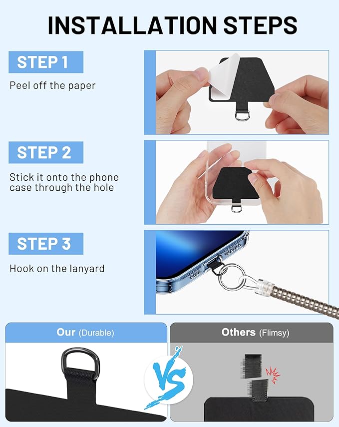 SHANSHUI Phone Lanyard Tether, Stretchy Phone Strap Patch Anchor Outdoor Climbing Hook Compatible for Most Smartphones