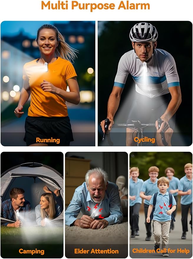 TECKNET Personal Safety Alarm 135dB with SOS Strobe Light for Women - Rechargeable& IPX4 Waterproof Running Lights with Clip On Torch & Low Battery Notice, Safety Siren for Running, Travel Kids, Wihte