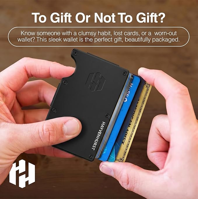 Hayvenhurst Wallet for Men - Slim RFID Blocking Metal Wallet with Money Clip, Minimalist Front Pocket Credit Card Holder, Small Mens Wallet