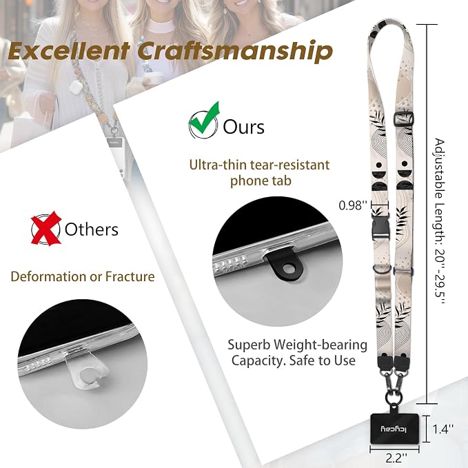 Icycay Phone Lanyard Crossbody, Abstract Leaf Cell Phone Strap for Around The Neck Adjustable, Anti Theft Cute Lanyard for ID Holder Keys Accessories Travel Essential