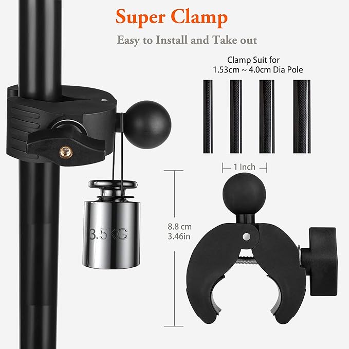 Ipad Holder for Mic Stand, Tablet Phone Holder Micophone Music Stand Mount Adjustable Rotatabe with Super Handle Clamp for iPad Pro 12.9 Air Mini, Android, 4 to 13.5inch iPhones and Tablets