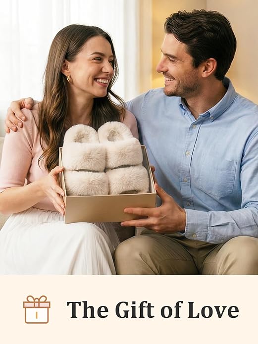 FamilyFairy Women's Fluffy Faux Fur Slippers Comfy Open Toe Two Band Slides with Fleece Lining and Rubber Sole