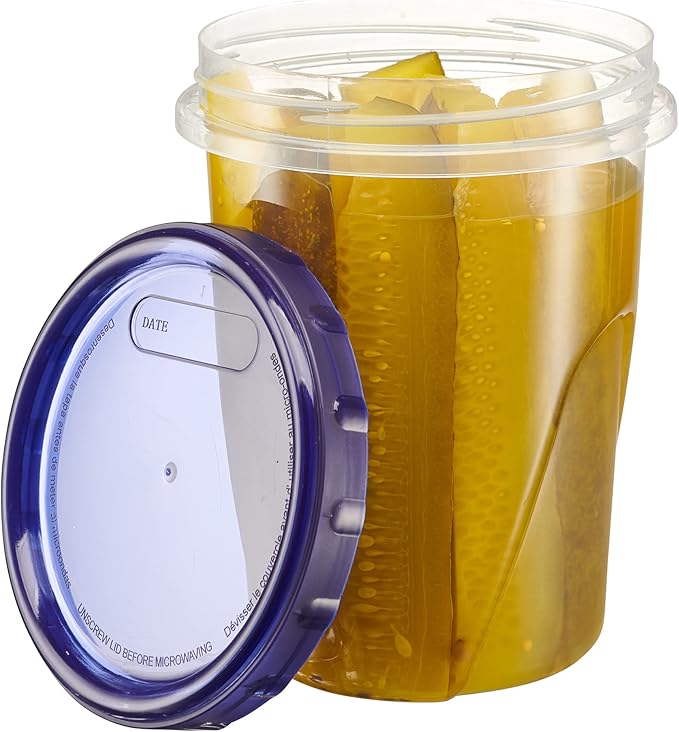 PLASTICPRO 12 Pack Twist Cap Food Storage Containers with Blue Screw on Lid- 32 oz Reusable Meal Prep Containers - Freezer and Microwave Safe Blue Plastic Food Storage