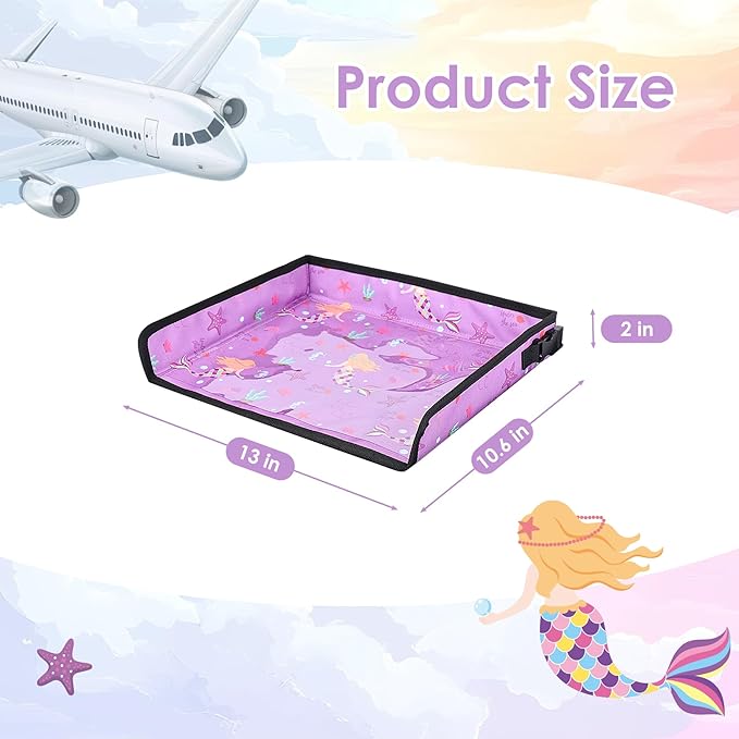 Kids Tray Table Cover, Airplane Tray Cover with Pockets, Airplane Travel Essentials for Kids, Portable Airplane Must Haves for Toddler on Plane or Train and Flying Supplies (Purple)
