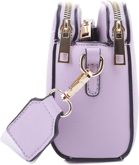 EVVE Crossbody Bags for Women Trendy Triple Zip Small Crossbody Camera Bag Purse with Wide Guitar Strap