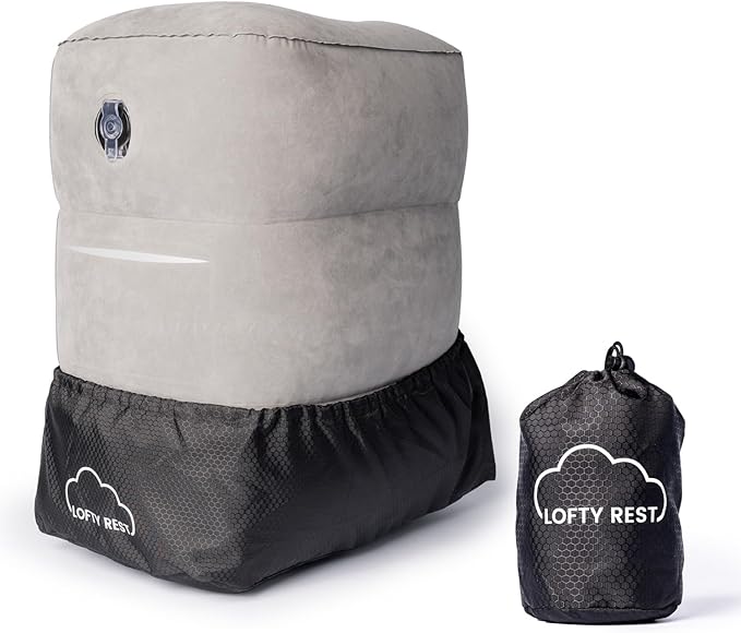 LoftyRest Inflatable Foot Rest Pillow for Travel- Kid-Friendly Bed Design for Airplane Travel - 3 Adjustable Heights - 3 Pockets - Airplane, Car, Train, & Home - Ensures Restful Flight for Kids/Adults