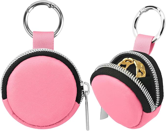 Portable Ring Organizer Case with Keychain, Traveling Ring Holder Storage Bag, Anti-Lost Keychain Container for Rings, Jewelry (2, Pink)