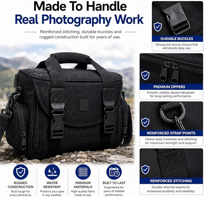 eCostConnection Extra Large Camera Bag Fully Padded Gadget Case with Dual Buckles for Sony,Nikon, Canon, Olympus, Pentax, Panasonic, Samsung & Many More SLR Cameras & Camcorders