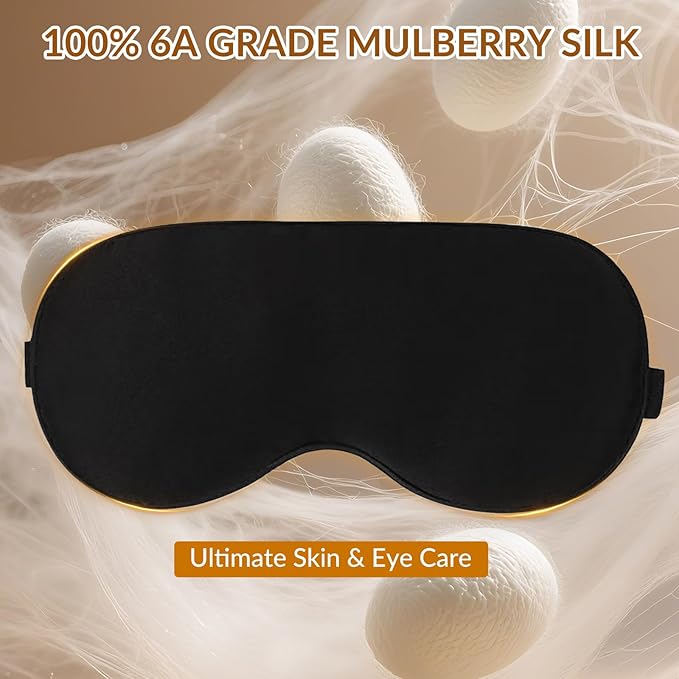 100% 6A Mulberry Silk Sleep Mask for Women & Men – Soft Breathable Eye Mask for Sleep, Blackout Design for Migraine Relief & Puffy Eyes – Perfect for Travel, Office, Airplane – Eye Care Gift