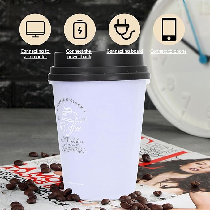 Humidifiers for Bedroom, 300ml Cool Mist Humidifiers, USB Mini Cute Coffee Cup Humidifier, Car Humidifier, Purple Desk Humidifier, Small Humidifier, Low Noise, Auto Shut-Off for Plant, Office(Purple)