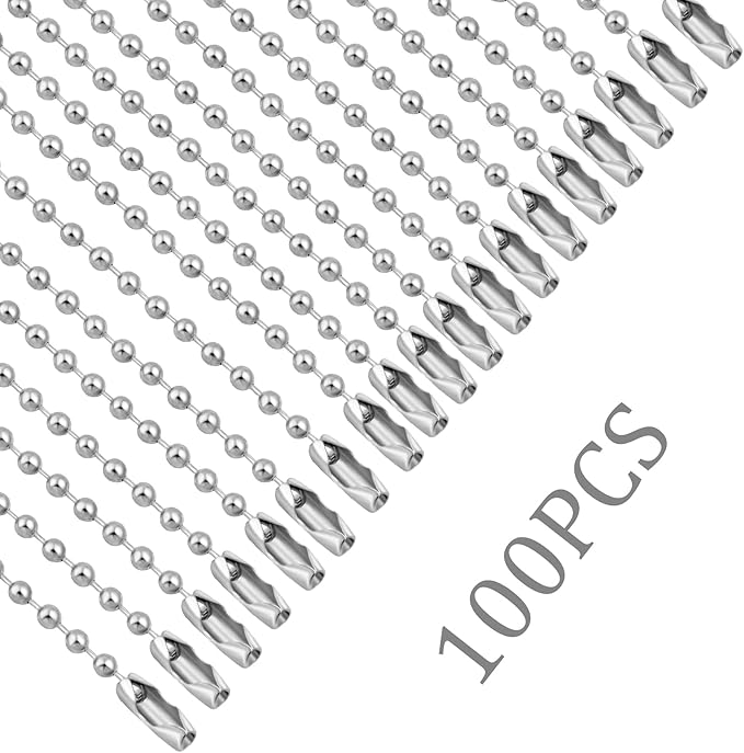 Lemonkey 100Pcs Ball Beads Chain Bulk, Silver Keychain Rings, 4 Inch Dog Tag Metal Small Chain With Connectors for Hanging Decoration
