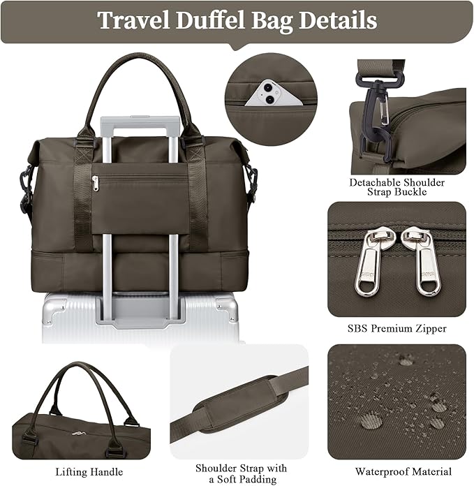 Weekender Bags for Women,Personal Item Travel Bag with Shoes Compartment,Overnight Travel Duffel Bag with Toiletry Bag