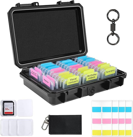 37 Slots Memory Card Case & 37 Transparent Card Cases & 60 Visual Sticky Notes, Water-Resistant Anti-Shock Anti-Dust SD Card Holder Storage,SD Card Case for Camera Memory Card Protector