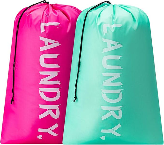 2 Pack 28" x 40"Travel Laundry Bag, Machine Washable Dirty Clothes Organizer with Drawstring,Large Enough to Hold 4 Loads of Laundry, Easy Fit a Laundry Hamper or Basket Travel Essentials