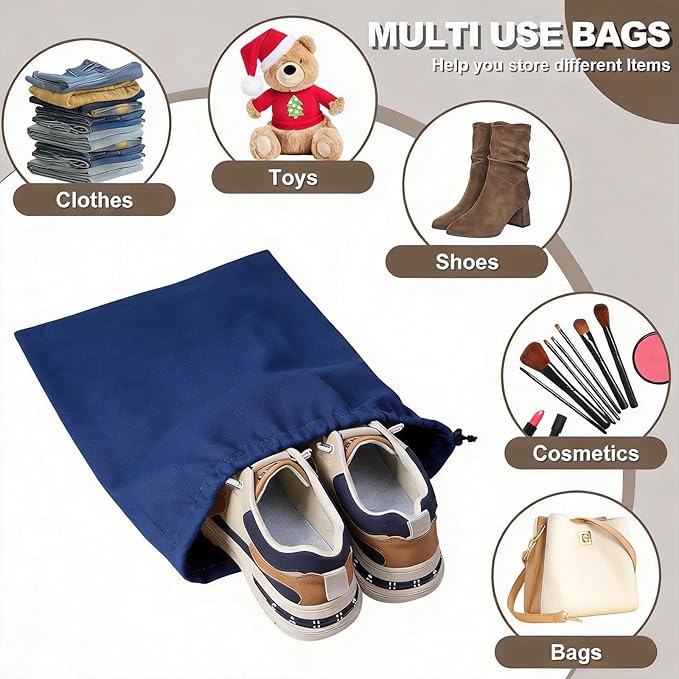 5 Pack Shoe Bags for Travel, Washable Dust Bags for Storage & Packing 17.7" x 13.8" Dustproof Shoe Bags Duster Flannel Shoes Storage with Drawstring Closure for Boots Handbags Shoes & Toys (Blue)