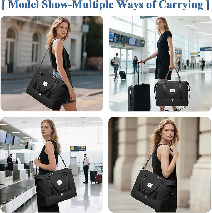 Travel Duffel Bag with Shoes Compartment, Overnight Weekender Bags for Women,Carry on Personal Item Bag，Extra Large