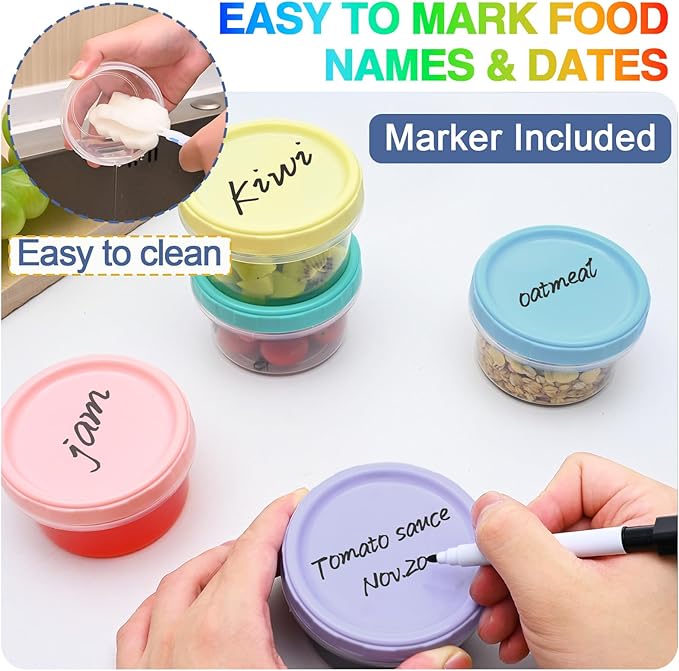 Yomarket 6pcs 8 oz Plastic Containers with Screw Lids, Reusable Clear Food Storage Containers with Pen and Brush for Snack Salad Fruit, Leakproof Small Freezer Containers, Microwave & Dishwasher Safe