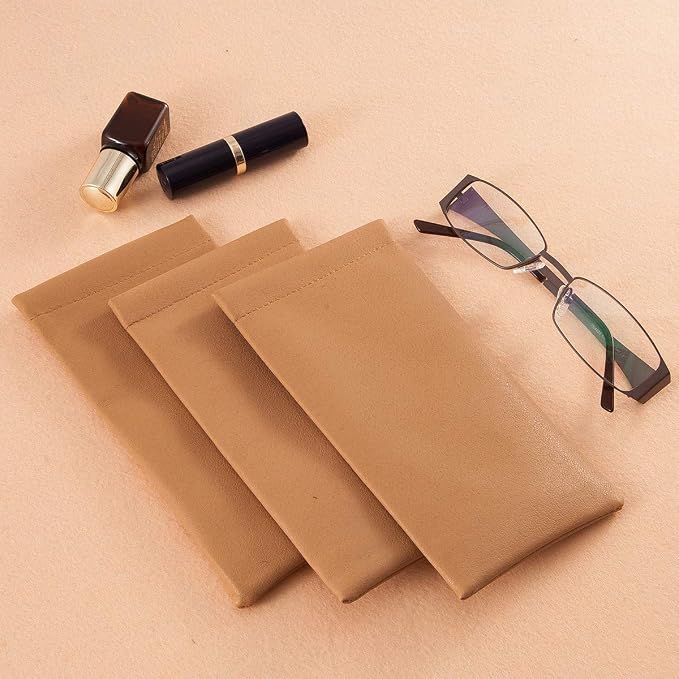 TRIUMPH VISION Squeeze Leather Sunglasses Pouch - 3 Pack Glasses Case Soft Eyeglass Sleeve Pouch Holder