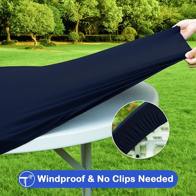 Wolkemer 2 Pack 5 Foot Navy Blue Fitted Tablecloth 60 Inch Round Elastic Edges Table Cloth, Spandex Stretch Table Cover with Machine Washable Fabric for Wedding Party Picnic Dining Indoor Outdoor