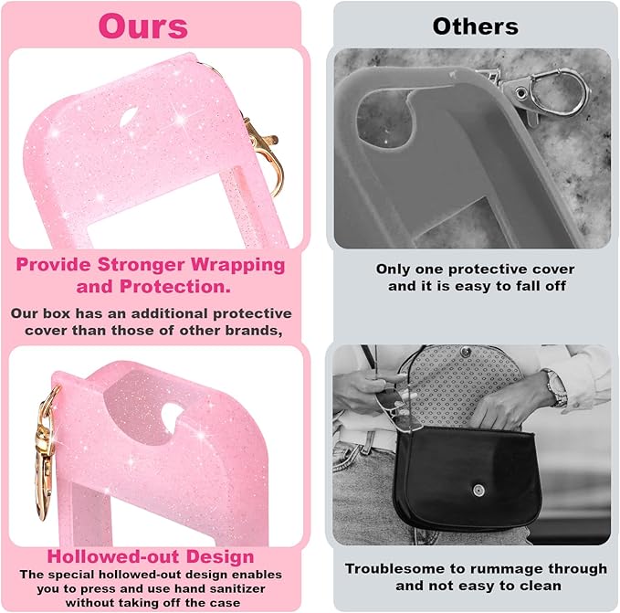 Palksky Hand Sanitizer Spray Case for Touchland,Protective Case with Keychain for Power Mist and Glow Mist1 fl oz(Glitter Sequin Pink and Black),Travel Size