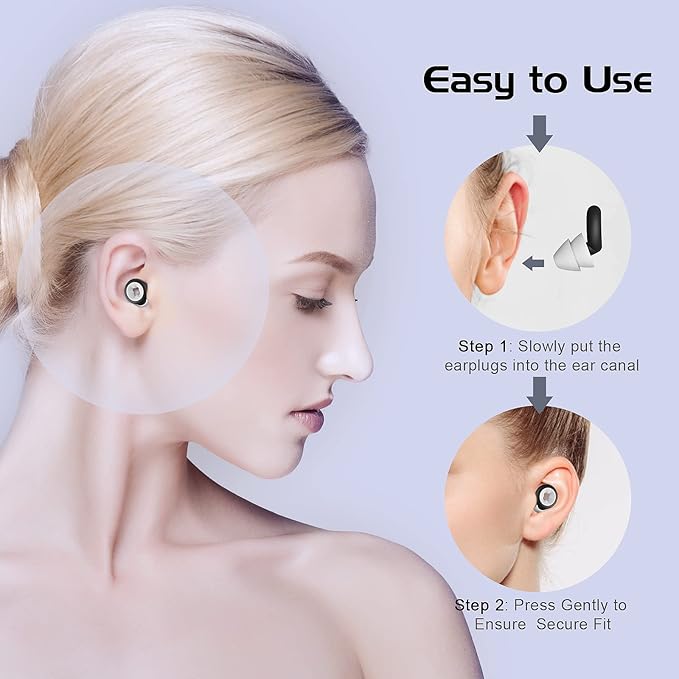 Ear Plugs for Noise Reduction, Reusable Silicone Earplugs,33dB Noise Cancelling,2 Pair Waterproof Earplugs,Hearing Protection,Noise Cancelling Earplugs for Sleeping,Snoring,Work,Concert,Study