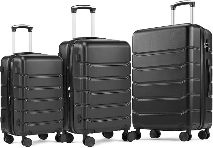 NEWBULIG 3 Piece Luggage Set, Expandable Hard Shell Lightweight Rolling Suitcases with Smooth Spinner Wheels and TSA Lock, Travel Luggage for Business and Holiday Use, 20/24/28 Inch, Black