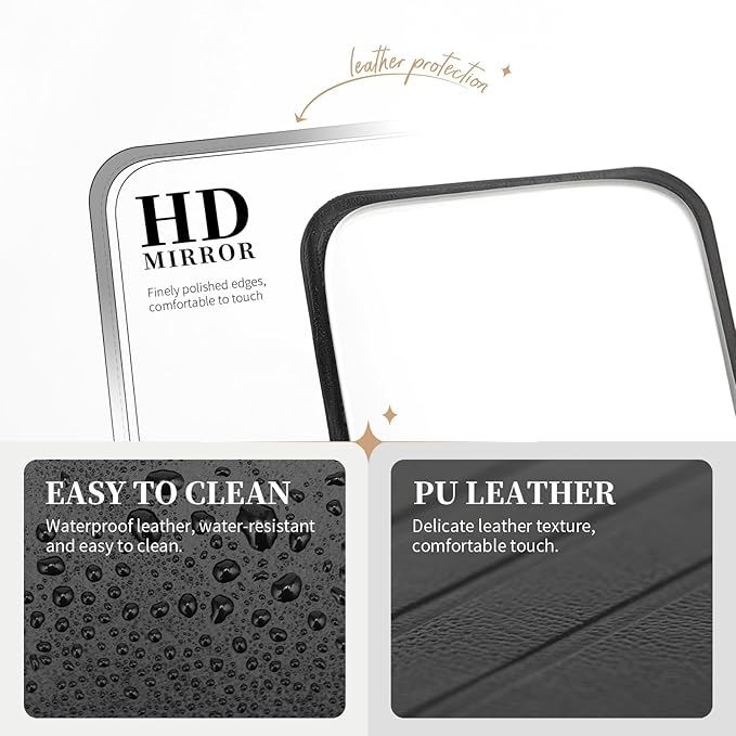 DUcare Mini Folding Mirror Pocket Portable Travel PU Portable Adjustable Rectangular Ultrathin Vanity Mirror with Stand, for Travel, Camping,Home