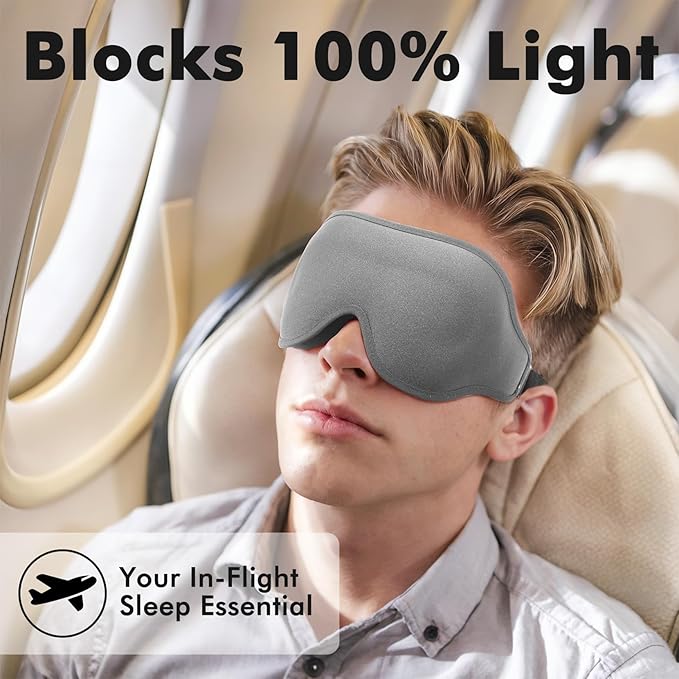 Sleep Eye Mask for Men Women, Weighted Sleeping Mask for Side Sleeper, Travel Blackout Night Blindfold Eye Shade Cover with Adjustable Strap (Silver Gray, 4.6oz)