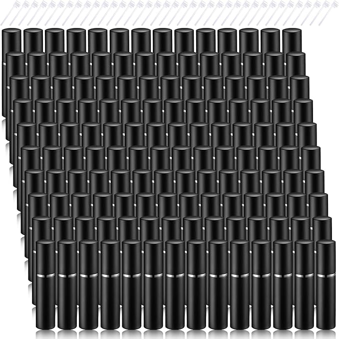 Motiskyy 140 Pcs 5 ml Refillable Perfume Atomizers Bulk - Mini Travel Cologne Sprayers with Refill Pump & Transfer Tool for Perfume Makers & Small Studios(Black)