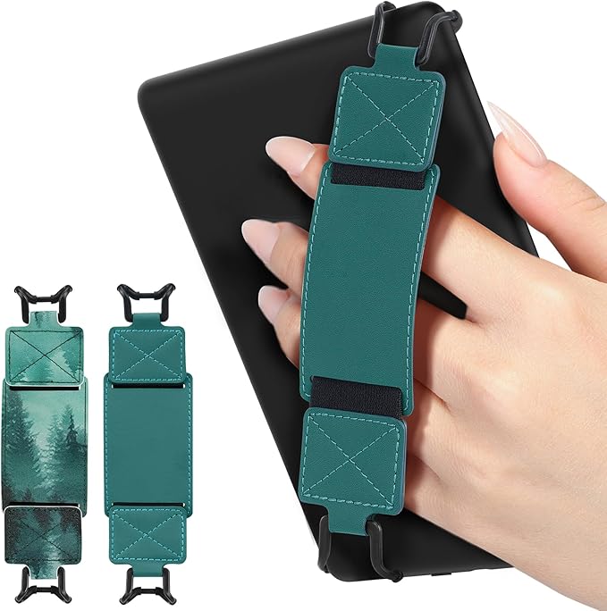 MoKo 2 Pack Security Hand Strap for 6-8" eReaders Fire Tablet -Kindle/Kobo/Voyaga/Lenovo/Sony E-Book Tablet, High-Elasticity Versatile Hand Strap Lightweight Finger Grip Holder, Emerald+Forest Green
